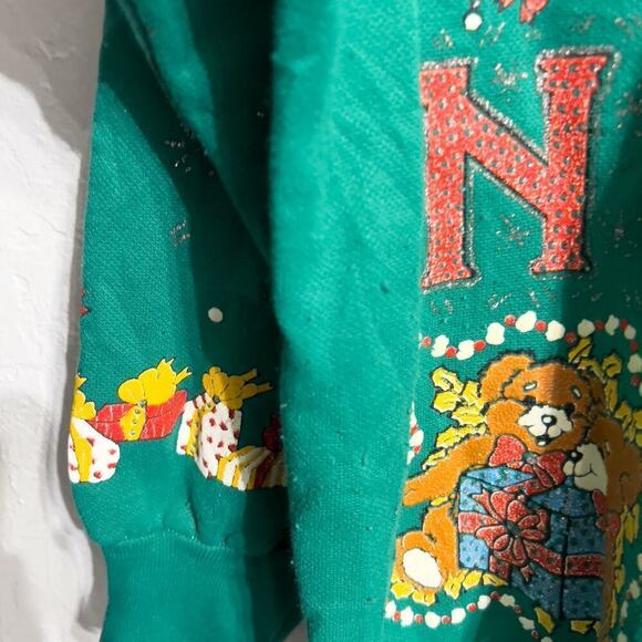 Vintage Holiday Time Sweatshirt Womens Medium Crew Green Christmas Ugly Santa - Picture 4 of 7